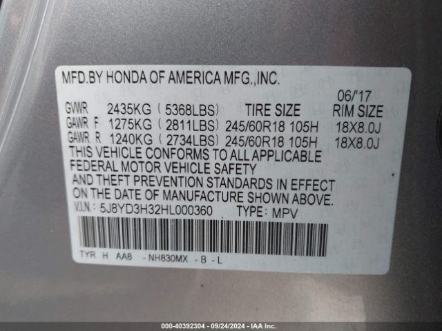 5J8YD3H32HL000360 Acura MDX