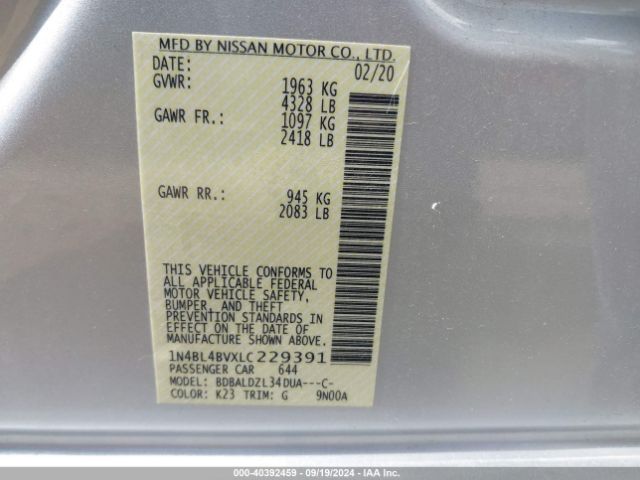 1N4BL4BVXLC229391 Nissan Altima S Fwd