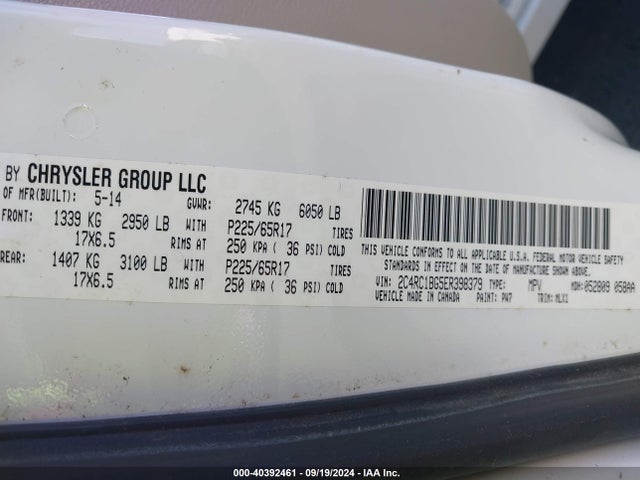 2C4RC1BG5ER398379 Chrysler Town & Country Touring