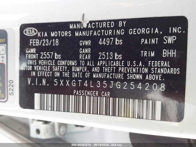 KIA Optima Lx 2018 5XXGT4L35JG254208 Image 9