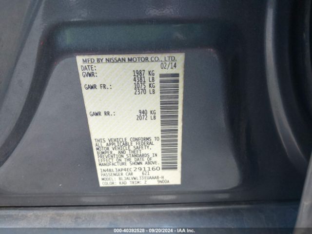 1N4BL3AP4EC291160 Nissan Altima 3.5 Sl