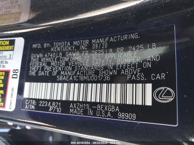 58AEA1C18MU001736 Lexus Es 300h Luxury