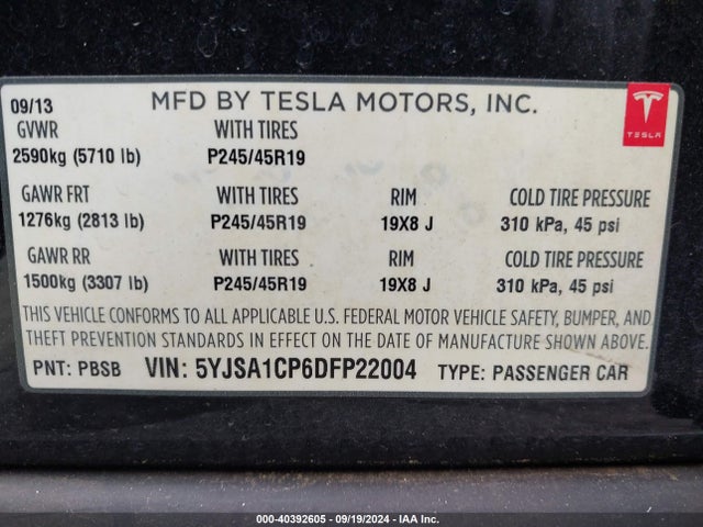 2013 TESLA MODEL S 5YJSA1CP6DFP22004 Photo 8