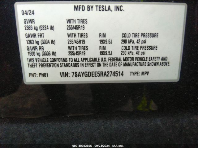 7SAYGDEE5RA274514 Tesla Model Y Long Range Dual Motor All-wheel Drive