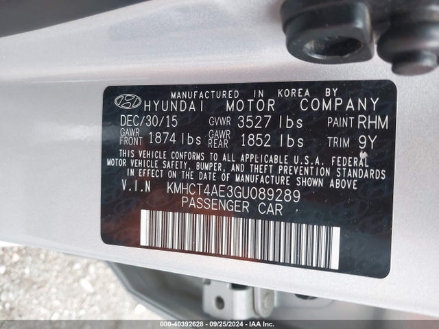 Hyundai ACCENT SE 2016 KMHCT4AE3GU089289 Image 9