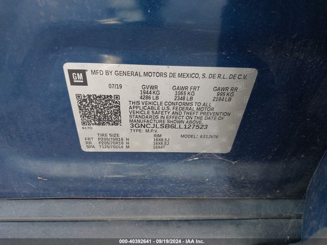 Chevrolet Trax Fwd Lt 2020 3GNCJLSB6LL127523 Image 9