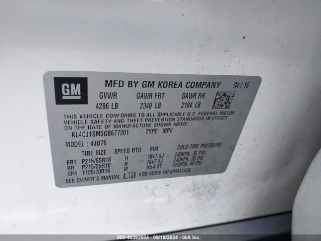 KL4CJ1SM5GB677201 Buick Encore Sport Touring