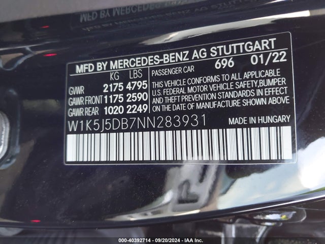 W1K5J5DB7NN283931 Mercedes-Benz Amg Cla 45 4matic