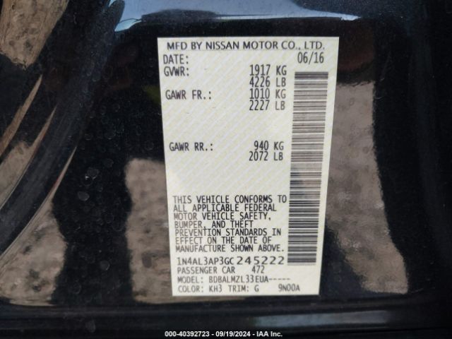 1N4AL3AP3GC245222 Nissan Altima 2.5/2.5 S/2.5 Sl/2.5 Sr/2.5 Sv