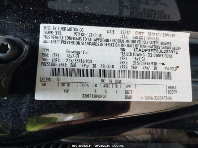 Ford FOCUS SE 2018 1FADP3FE8JL233972 Image 9