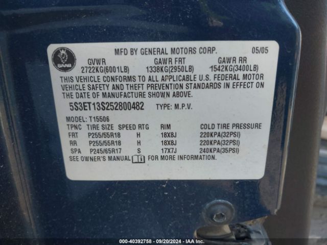 2005 SAAB 9-7X 5S3ET13S252800482 Photo 8