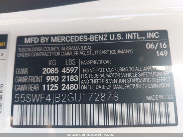 55SWF4JB2GU172878 Mercedes-Benz C 300 Luxury/sport