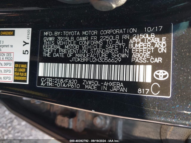 Toyota Prius Two 2017 JTDKBRFU2H3056629 Image 9