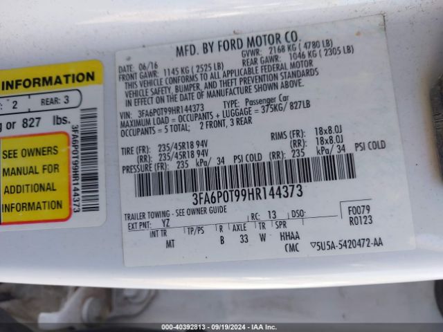 3FA6P0T99HR144373 Ford FUSION SE