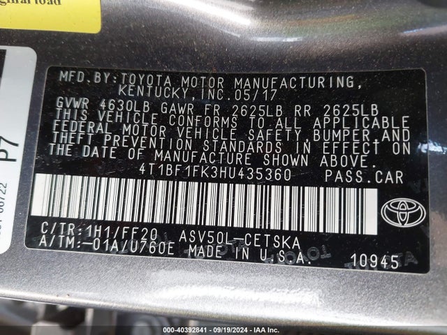 Toyota CAMRY SE 2017 4T1BF1FK3HU435360 Image 9