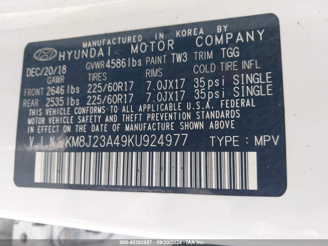 Hyundai TUCSON SE 2019 KM8J23A49KU924977 Image 9