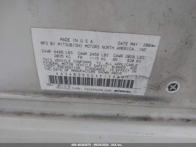 2004 MITSUBISHI GALANT 4A3AB36S34E135097 Photo 8