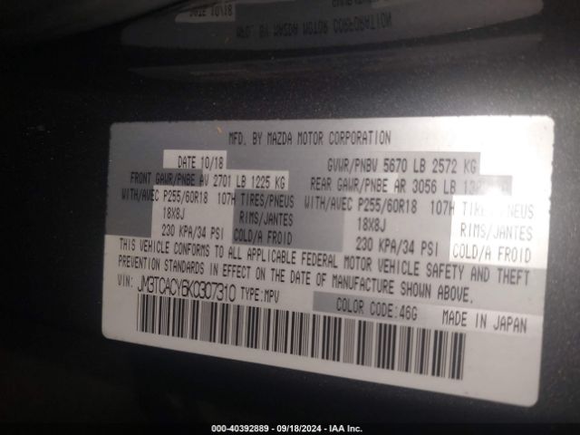 JM3TCACY6K0307310 Mazda Cx-9 Touring