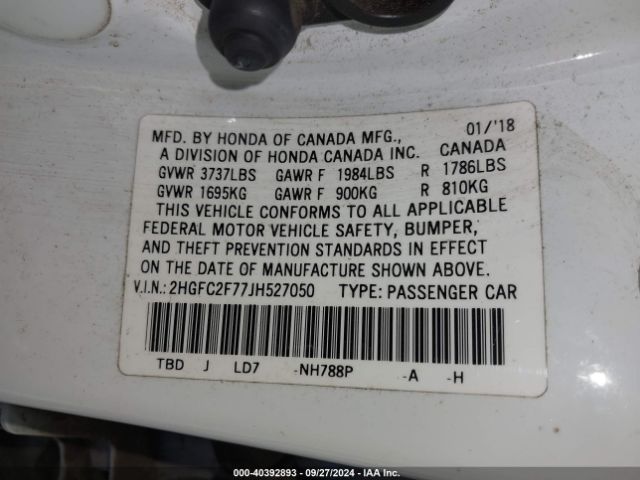 2HGFC2F77JH527050 Honda CIVIC EX