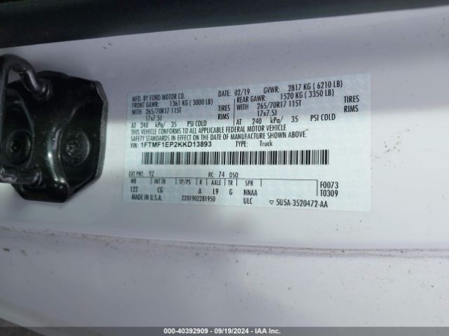 1FTMF1EP2KKD13893 Ford F-150 Xl