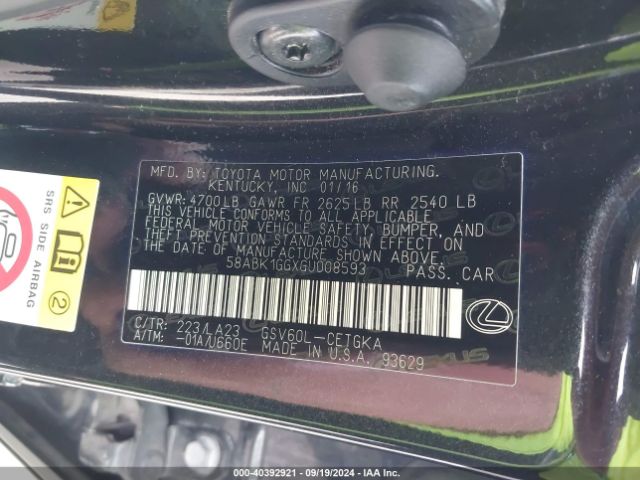 58ABK1GGXGU008593 Lexus ES 350