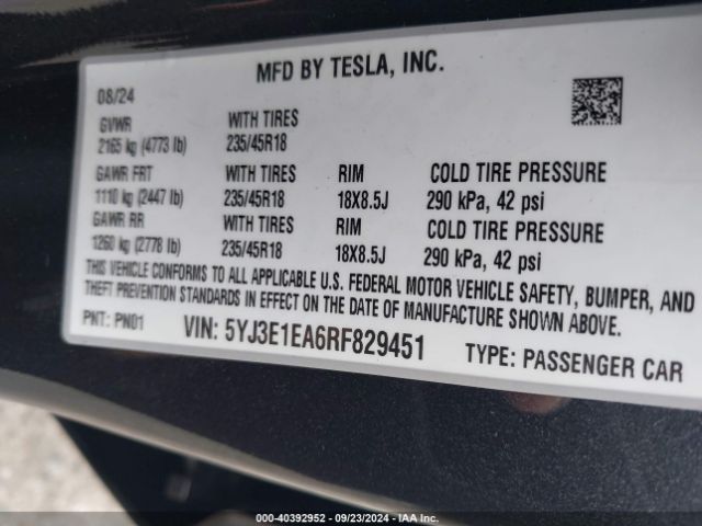 5YJ3E1EA6RF829451 Tesla Model 3 Rear-wheel Drive