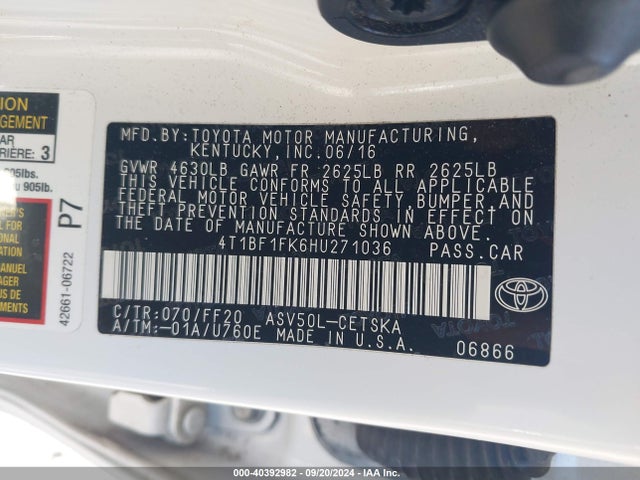 Toyota CAMRY SE 2017 4T1BF1FK6HU271036 Image 9