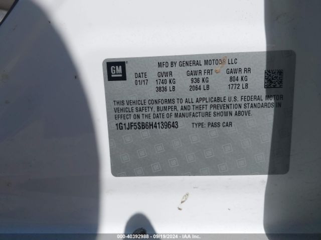 1G1JF5SB6H4139643 Chevrolet Sonic Premier Auto