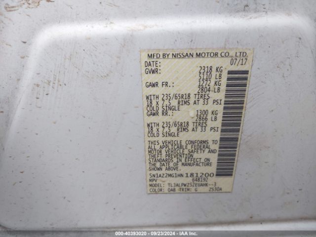 5N1AZ2MG1HN181200 Nissan MURANO S