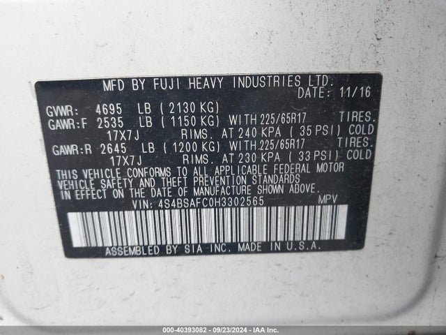4S4BSAFC0H3302565 Subaru Outback 2.5i Premium