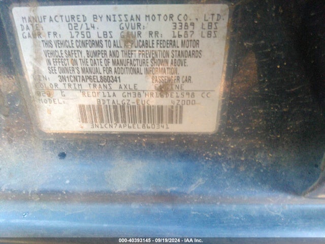 Nissan Versa 1.6 Sl 2014 3N1CN7AP6EL860341 Image 9
