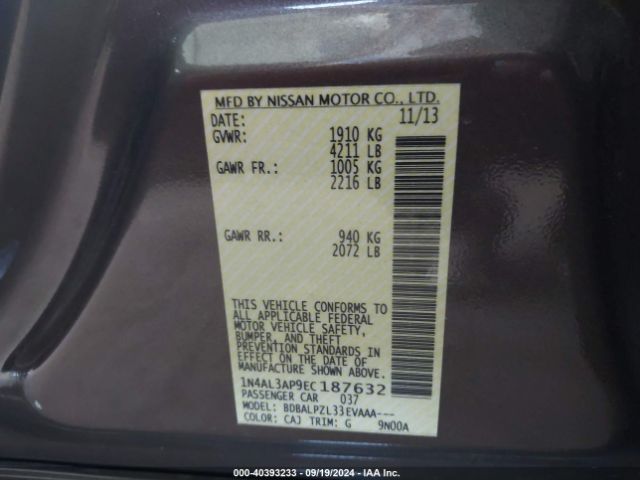 1N4AL3AP9EC187632 Nissan ALTIMA 2.5