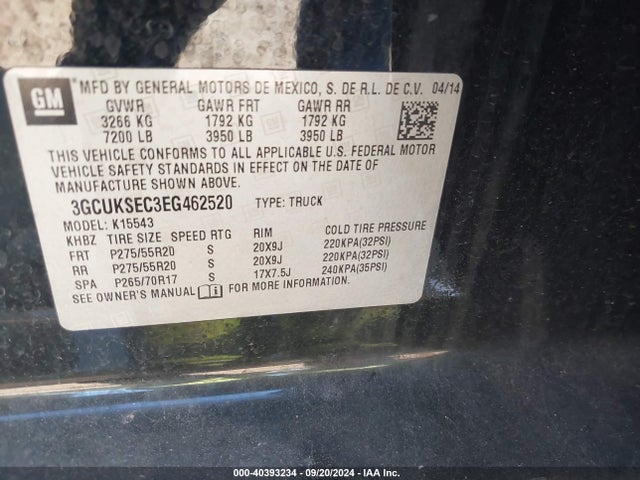 Chevrolet Silverado 1500 1lz 2014 3GCUKSEC3EG462520 Image 9