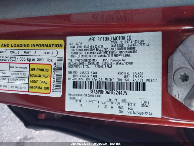 Ford FUSION SE 2014 3FA6P0HD6ER224495 Image 9