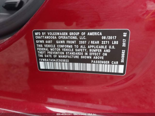 1VWBA7A34JC003522 Volkswagen Passat 2.0t Se