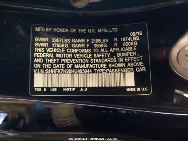 SHHFK7H20HU403944 Honda Civic Lx