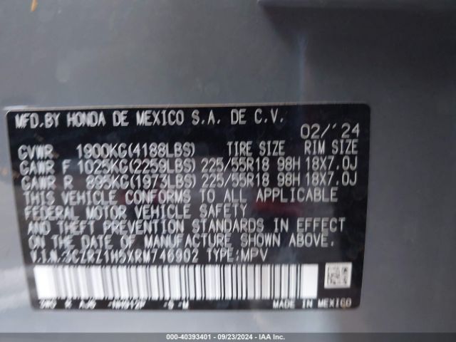 3CZRZ1H5XRM746902 Honda Hr-v 2wd Sport/2wd Sport W/o Bsi