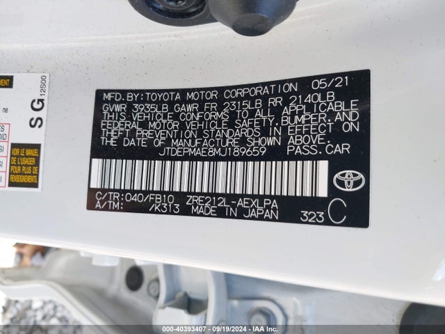 Toyota COROLLA LE 2021 JTDEPMAE8MJ189659 Image 9