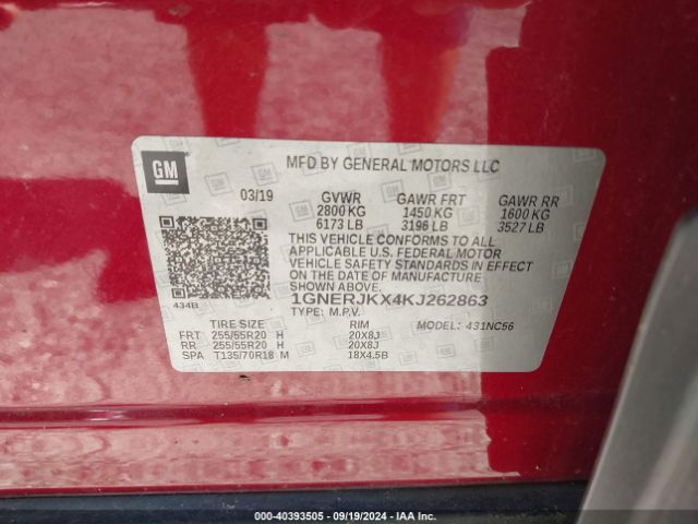 1GNERJKX4KJ262863 Chevrolet Traverse Rs