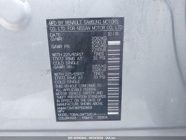 Nissan ROGUE SV 2019 KNMAT2MT8KP510859 Image 9