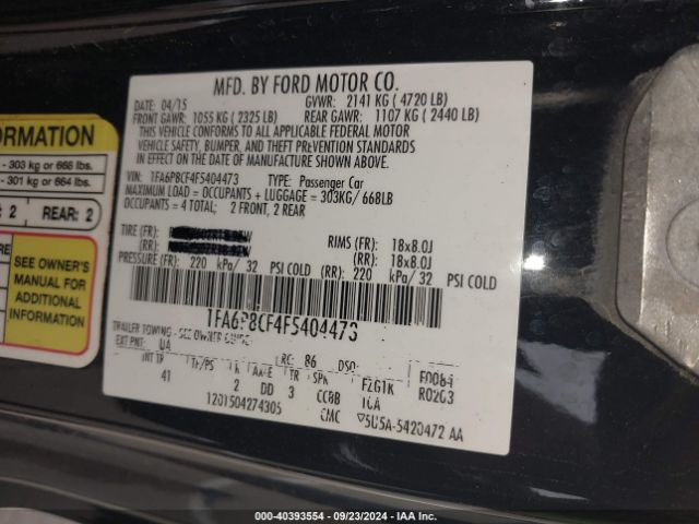 1FA6P8CF4F5404473 Ford Mustang Gt Premium