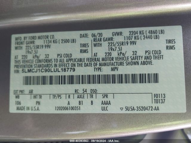 5LMCJ1C90LUL18779 Lincoln Corsair Standard