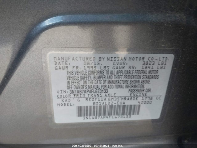 Nissan SENTRA SV 2015 3N1AB7AP4FL673133 Image 9