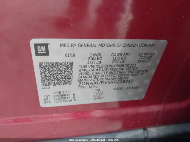 2GNAXUEV3K6226417 Chevrolet EQUINOX LT