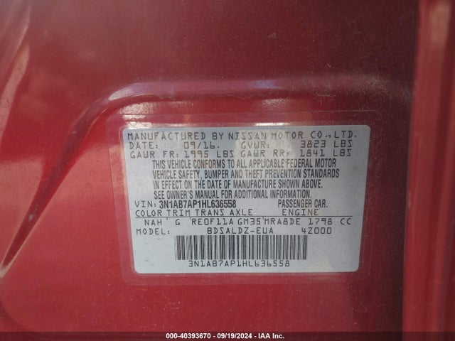 3N1AB7AP1HL636558 Nissan Sentra S/sl/sr/sv