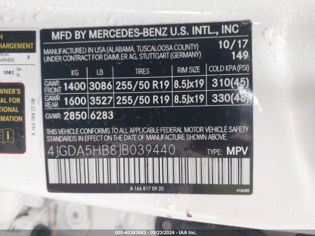 4JGDA5HB8JB039440 Mercedes-Benz Gle 350 4matic