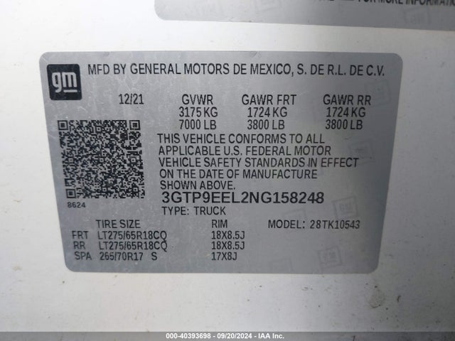 3GTP9EEL2NG158248 GMC Sierra 1500 Limited 4wd  Short Box At4