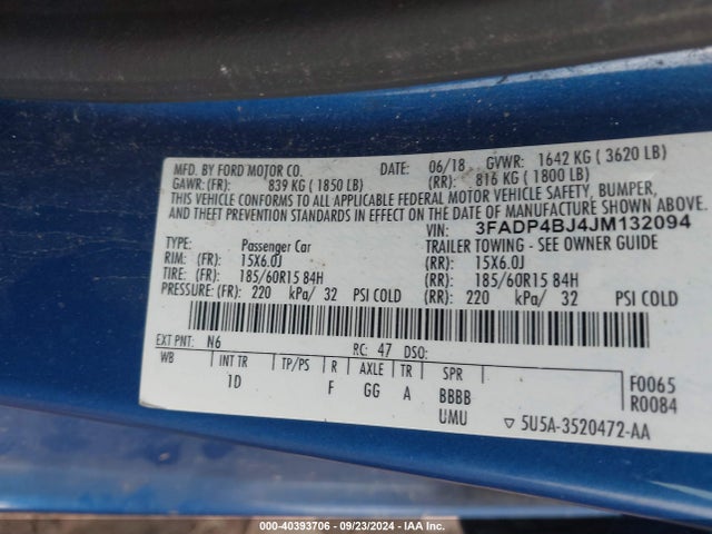 Ford FIESTA SE 2018 3FADP4BJ4JM132094 Image 9