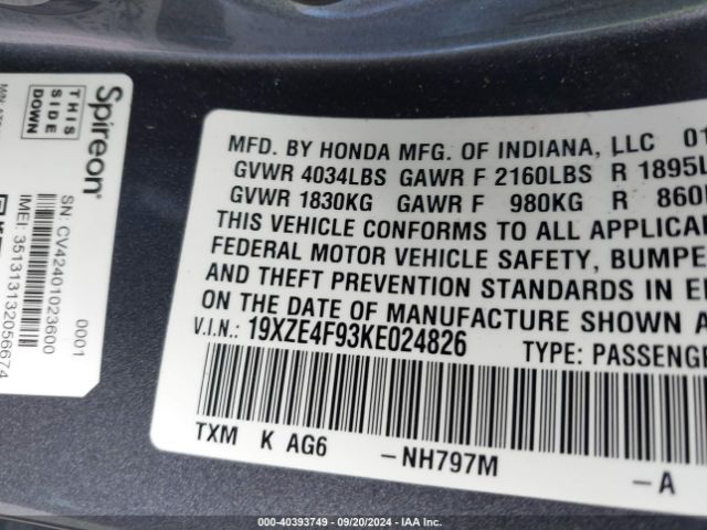 19XZE4F93KE024826 Honda Insight Touring
