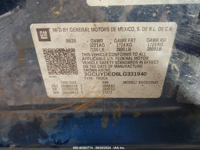3GCUYDED6LG331940 Chevrolet Silverado 1500 4wd  Short Bed Lt